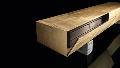 Credenza contemporanea - SLIM SIDE - Henge - in ottone / in pietra / in eucalipto