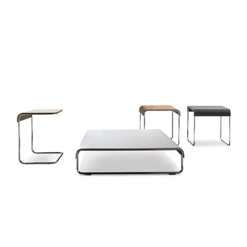 Tavolino basso contemporaneo - ADD_LOOK - i4 MARIANI - in pelle / in pelle di mucca / con supporto in acciaio cromato