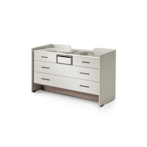 Cassettone contemporaneo - JEAN MARIE - i4 MARIANI - impiallacciato in legno / in pelle / in marmo