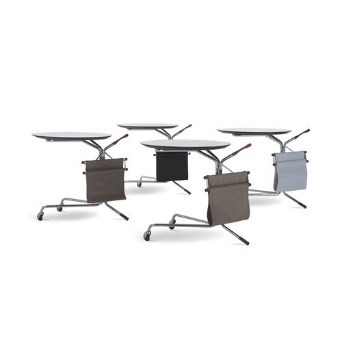 Tavolo d'appoggio contemporaneo - SINGLE - i4 MARIANI - in pelle / con supporto in acciaio cromato / ovale