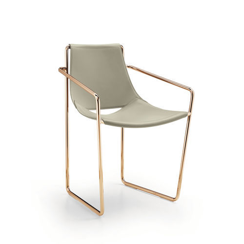Poltrona contemporanea - Apelle P M CU - MIDJ - in pelle / in metallo / beige