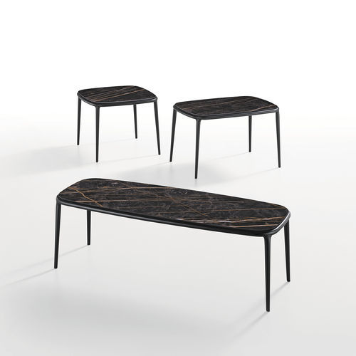 Tavolino basso contemporaneo - LEA CT-S - MIDJ - impiallacciato in legno / in ceramica / con supporto in acciaio laccato