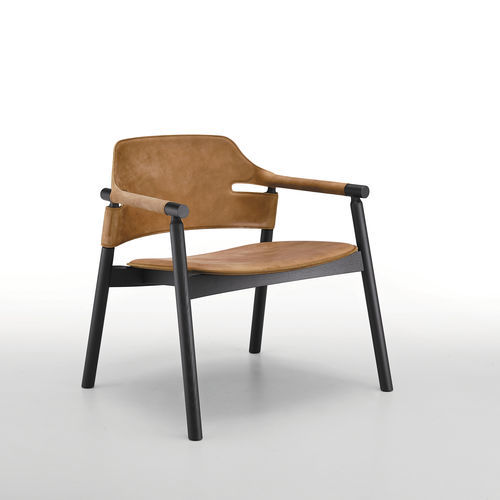 Poltrona contemporanea - Suite AP L CU - MIDJ - in pelle / in frassino / marrone