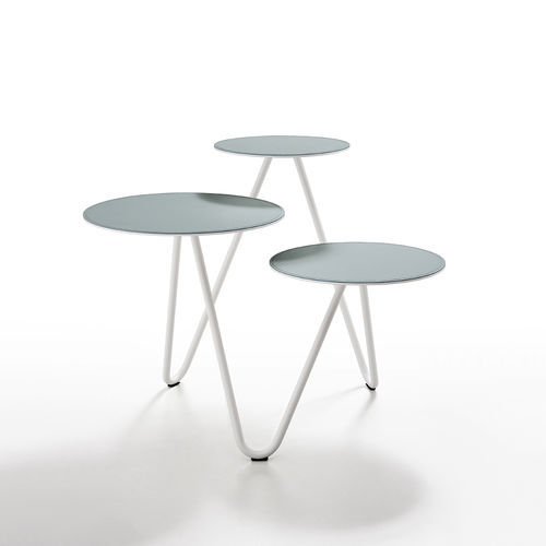 Tavolino basso design originale - Apelle Trio - MIDJ - in ceramica / in pelle / con supporto in metallo laccato