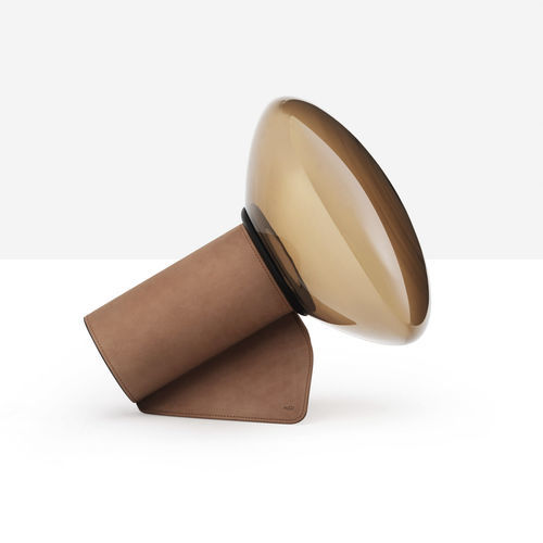 Lampada da terra - Mug XL - MIDJ - in vetro fumè / in pelle / design originale