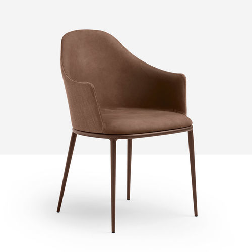 Sedia contemporanea - LEA P M - MIDJ - da interno / in pelle / con supporto in acciaio laccato