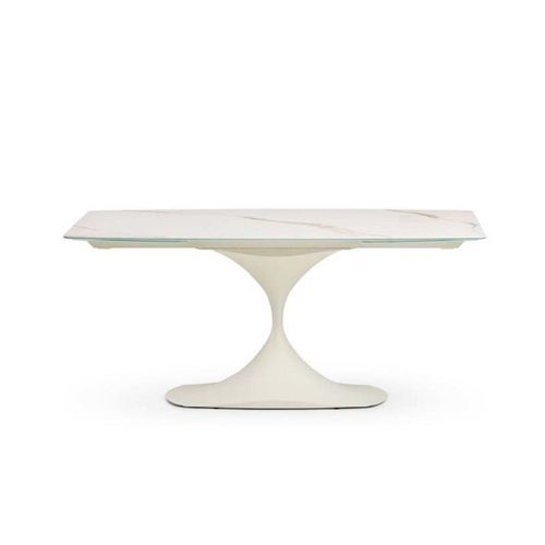 Tavolo da pranzo moderno - LEO EVO - MIDJ - in ceramica / con supporto in metallo / curvo