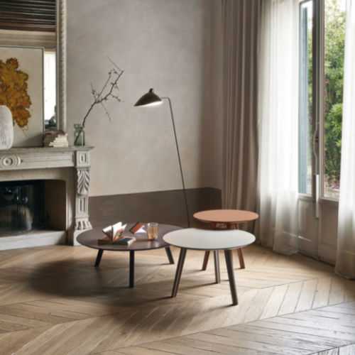 Tavolo d'appoggio contemporaneo - Trio - SANGIACOMO - in legno laccato opaco / con supporto in faggio / rotondo
