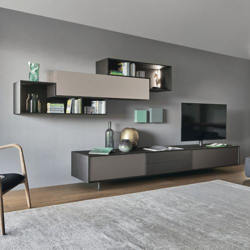 Parete attrezzata TV contemporaneo - LAMPO L6C01 - SANGIACOMO - in rovere / impiallacciato in legno / in legno laccato opaco