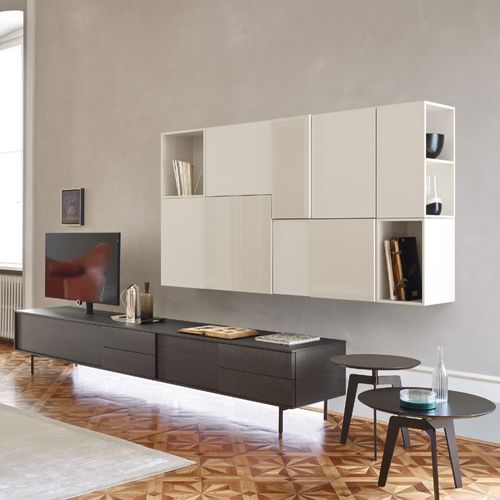 Parete attrezzata TV contemporaneo - LAMPO L6C12 - SANGIACOMO - in rovere / impiallacciato in legno / in legno laccato brillante