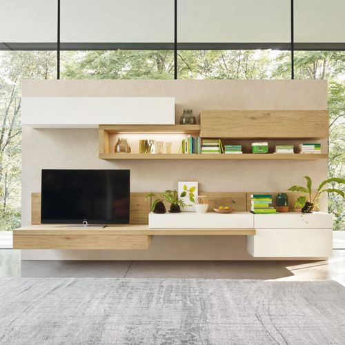 Parete attrezzata TV contemporaneo - LAMPO PIANALI L6C16 - SANGIACOMO - in rovere / in legno laccato opaco / modulare