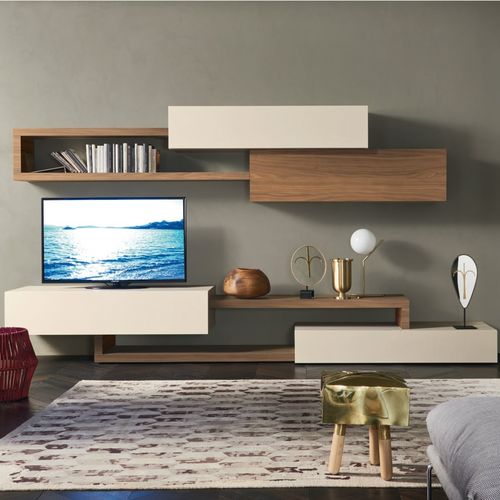 Parete attrezzata TV contemporaneo - LAMPO PIANALI L6C18 - SANGIACOMO - in legno laccato / modulare / con ripiani