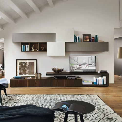 Parete attrezzata TV contemporaneo - LAMPO PIANALI L6C20 - SANGIACOMO - in rovere / impiallacciato in legno / in legno laccato opaco