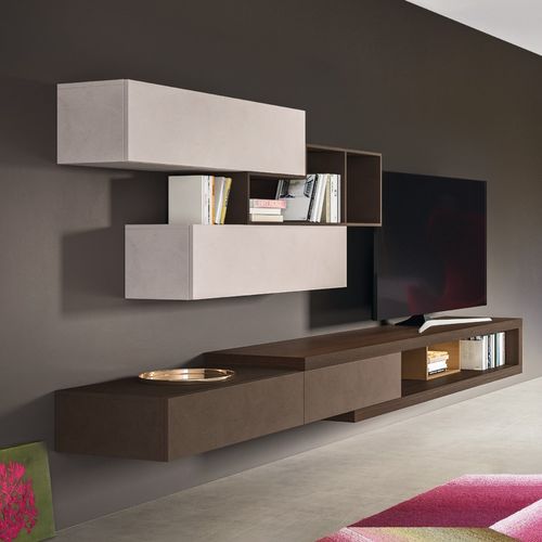 Parete attrezzata TV contemporaneo - LAMPO PIANALI L6C22 - SANGIACOMO - in legno laccato / impiallacciato in legno / in noce