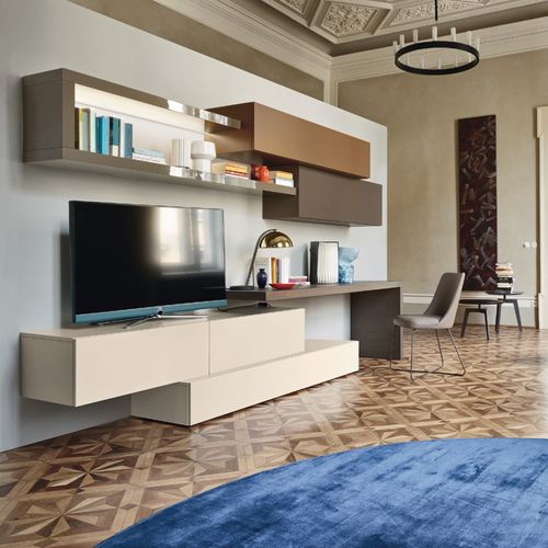 Parete attrezzata TV contemporaneo - LAMPO PIANALI L6C23 - SANGIACOMO - in legno laccato brillante / in metallo laccato / modulare