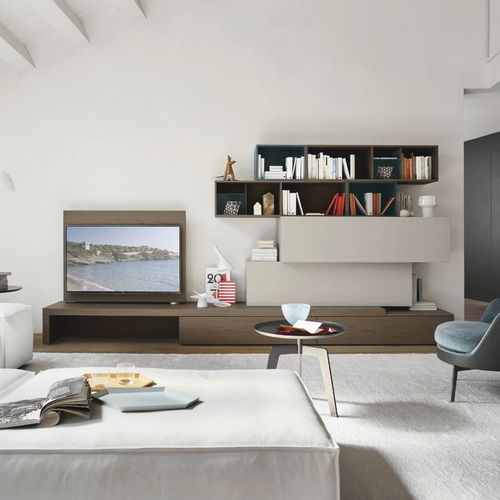 Parete attrezzata TV contemporaneo - LAMPO L6C33 - SANGIACOMO - in rovere / impiallacciato in legno / in legno laccato opaco