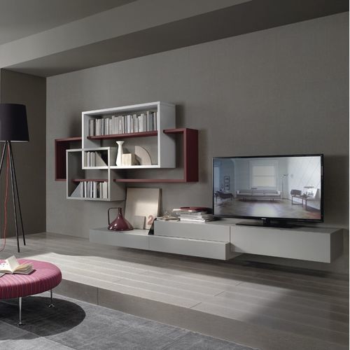 Parete attrezzata TV contemporaneo - LAMPO L6C42 - SANGIACOMO - in legno laccato / modulare / con ripiani