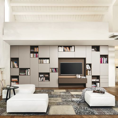 Parete attrezzata per soggiorno contemporanea - MODO M6C67 - SANGIACOMO - in legno laccato / impiallacciata in legno / in rovere