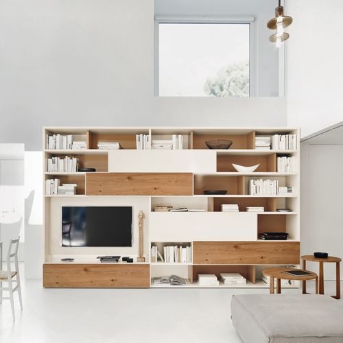 Parete attrezzata per soggiorno contemporanea - MODO M6C69 - SANGIACOMO - impiallacciata in legno / in rovere / in legno laccato opaco