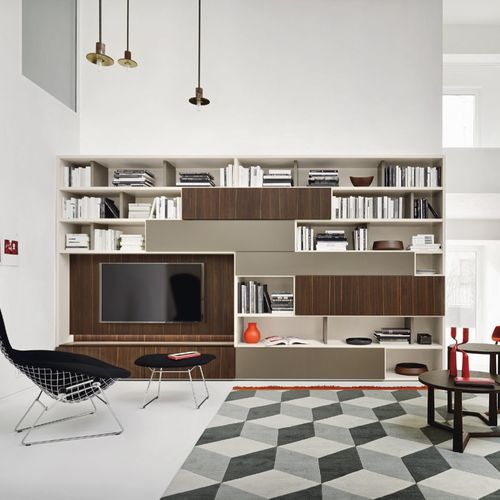 Parete attrezzata per soggiorno contemporanea - MODO M6C70 - SANGIACOMO - impiallacciata in legno / in rovere / in legno laccato opaco