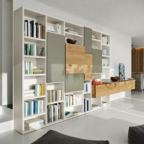 Parete attrezzata per soggiorno contemporanea - MODO M6C71 - SANGIACOMO - impiallacciata in legno / in rovere / in legno laccato opaco