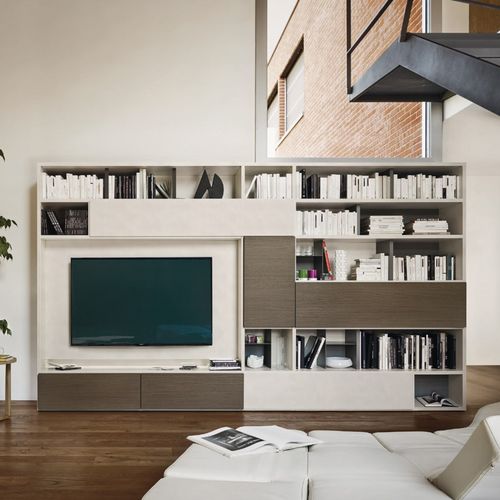 Parete attrezzata per soggiorno contemporanea - MODO M6C73 - SANGIACOMO - impiallacciata in legno / in rovere / in metallo laccato
