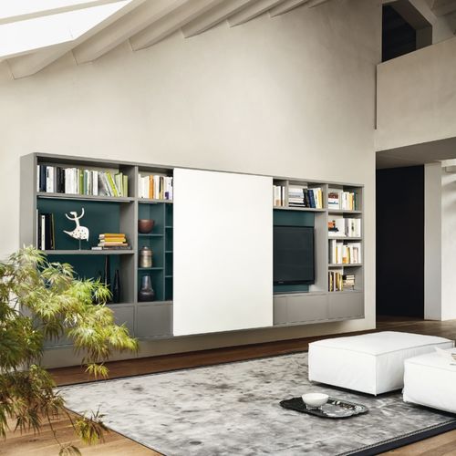 Parete attrezzata per soggiorno contemporanea - MODO M6C76 - SANGIACOMO - in vetro laccato / in legno laccato opaco / per TV