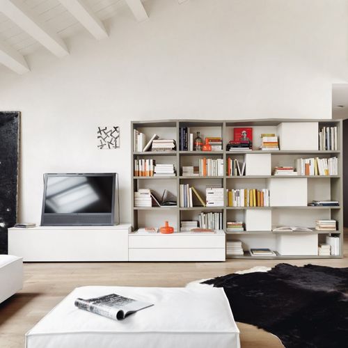 Parete attrezzata per soggiorno contemporanea - MODO M6C81 - SANGIACOMO - in legno laccato opaco / per TV / con contenitore