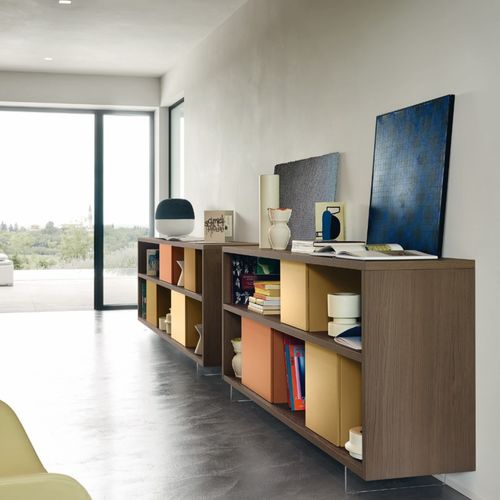 Libreria contemporanea - MODO M6C84 - SANGIACOMO - in legno laccato / in rovere / impiallacciata in legno