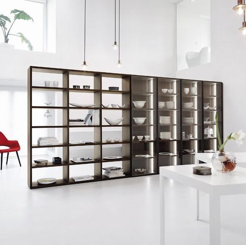 Credenza con alzata contemporanea - MODO M6C92 - SANGIACOMO - in rovere / impiallacciata in legno / in vetro