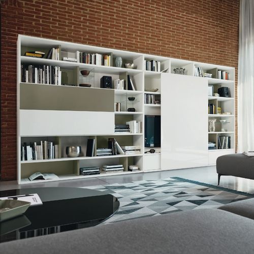 Parete attrezzata per soggiorno contemporanea - MODO M6C95 - SANGIACOMO - in vetro / in legno laccato opaco / per TV