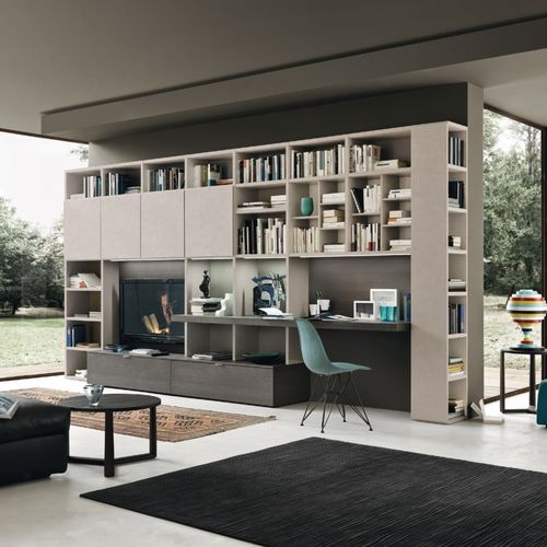 Parete attrezzata per soggiorno contemporanea - MODO M6C96 - SANGIACOMO - impiallacciata in legno / in rovere / in melaminico