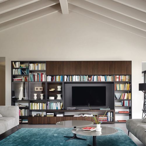 Parete attrezzata per soggiorno contemporanea - MODO M6C61 - SANGIACOMO - in vetro / impiallacciata in legno / in rovere