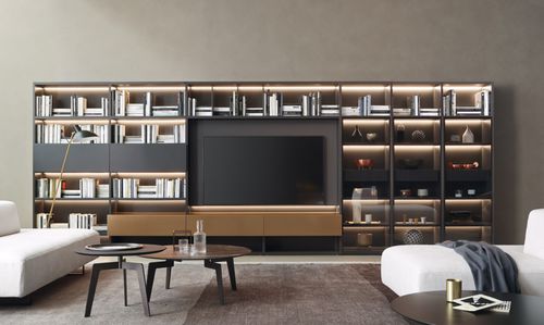 Parete attrezzata per soggiorno contemporanea - MODO M6C62 - SANGIACOMO - in vetro fumè / in alluminio laccato / per TV