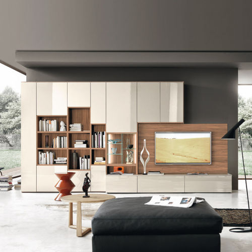 Parete attrezzata per soggiorno contemporanea - MODO M6C66 - SANGIACOMO - in vetro / impiallacciata in legno / in noce