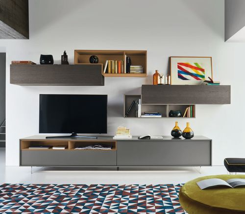 Parete attrezzata TV contemporaneo - LAMPO L6C05 - SANGIACOMO - in rovere / impiallacciato in legno / in legno laccato opaco