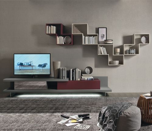 Parete attrezzata TV contemporaneo - LAMPO L6C38 - SANGIACOMO - in legno laccato / in metacrilato / modulare