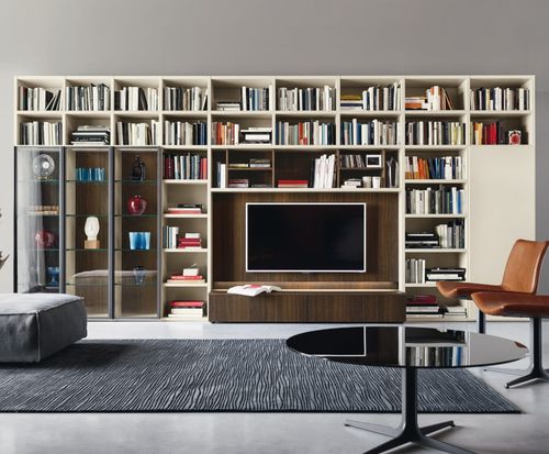 Parete attrezzata per soggiorno contemporanea - MODO M6C63 - SANGIACOMO - in vetro / impiallacciata in legno / in rovere