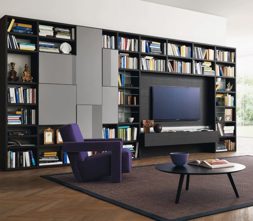 Parete attrezzata per soggiorno contemporanea - MODO M6C72 - SANGIACOMO - in vetro / impiallacciata in legno / in rovere