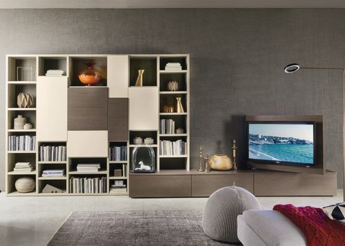 Parete attrezzata per soggiorno contemporanea - MODO M6C91 - SANGIACOMO - impiallacciata in legno / in rovere / in legno laccato opaco