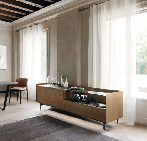 Credenza contemporanea - Cabaret 56B sx - SANGIACOMO - impiallacciata in legno / in legno laccato opaco / in metallo laccato
