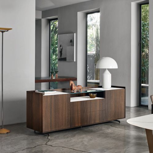 Credenza contemporanea - Cabaret 20C - SANGIACOMO - impiallacciata in legno / in vetro / in ceramica