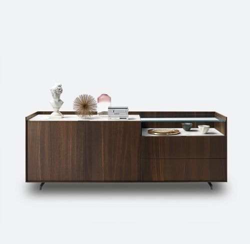 Credenza contemporanea - Cabaret 22B sx - SANGIACOMO - impiallacciata in legno / in vetro / in ceramica