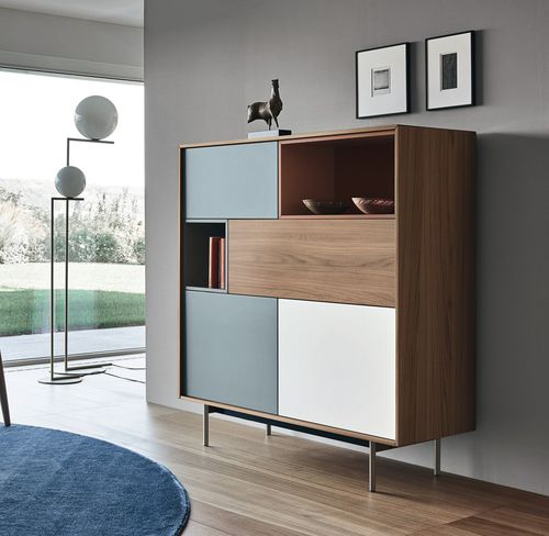 Credenza contemporanea - Lampo Open 47 - SANGIACOMO - in legno laccato / impiallacciata in legno / in alluminio laccato