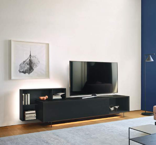 Mobile porta TV contemporaneo - Domino Più 8L sx - SANGIACOMO - con vano contenitore / con ripiani / con illuminazione incorporata