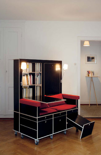Divano contemporaneo - LESE+LEBE - Moormann Nils Holger - in tessuto / con contenitore / multicolore