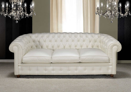 Divano chesterfield - CHESTER - Nieri - in pelle / bianco / 3 posti