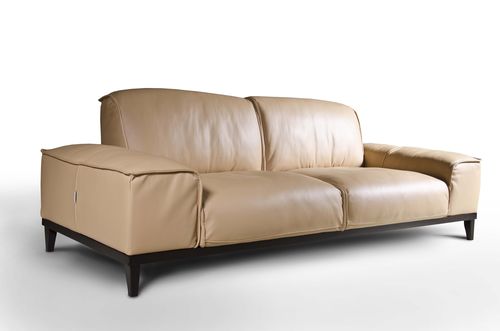 Divano contemporaneo - MANCHESTER - Nieri - in pelle / beige / con supporto in wengé