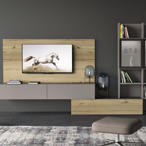 Parete attrezzata per soggiorno contemporanea - GEOVAR001 - PESCAROLLO - impiallacciata in legno