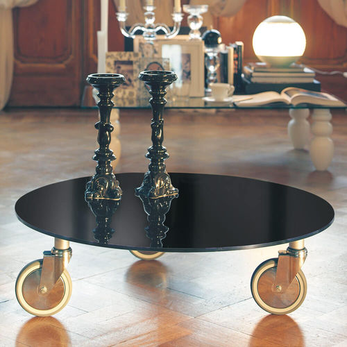 Tavolino basso contemporaneo - DL900.ATENE - XABITAre - in vetro / con supporto in acciaio cromato / rotondo